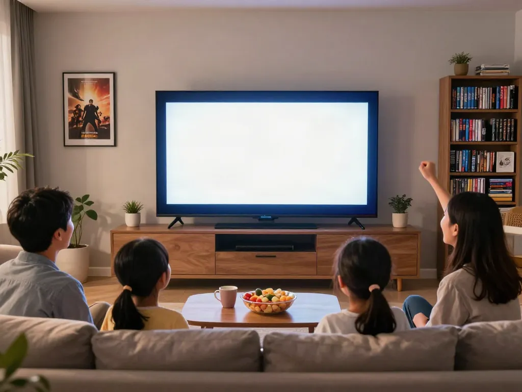 Enjoying moviebox online with family in a cozy living room.