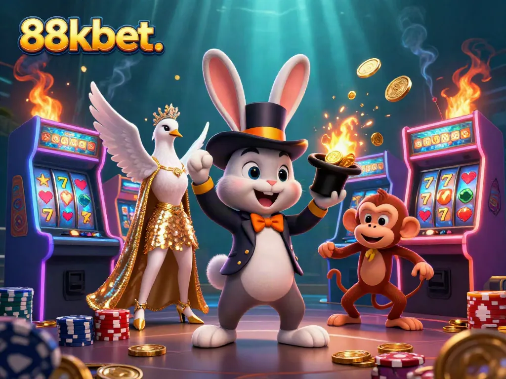 Experience the excitement of 88kbet. with a magician rabbit and vibrant casino elements.